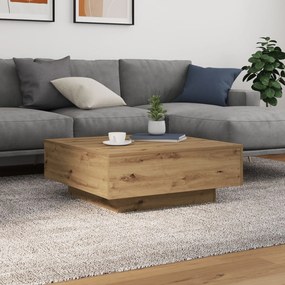Mesa de Centro vidaXL com Luzes de LED Carvalho Artesanal 80x80x31 cm