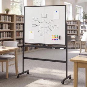 Quadro Branco de Dupla Face Giratório, 126 x 54 x 180,5 cm, Rotação de 360°, Preto