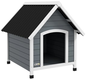 PawHut Casota para Cães 75x88x82 cm Casa para Cães com Telhado de Telhas de Imitação Pés Elevados e Chão Removível para Exterior Cinza