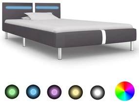 vidaXL Estrutura de cama c/ LEDs 90x200 cm couro artificial cinzento