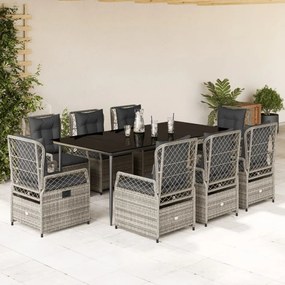 9 pcs conjunto de jantar p/ jardim c/ almofadões vime PE cinza