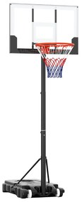 Cesto de basquetebol infantil portátil de 100-212 cm com tabela de PC inquebrável, base enchível e rodas Preto e branco