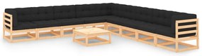 10 pcs conjunto lounge de jardim c/ almofadões pinho maciço