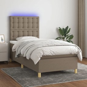 Cama box spring colchão/LED 100x200cm tecido cinza-acastanhado