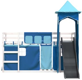 Beliche com escorrega e cortinas 90x200 cm azul