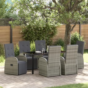 Conjunto de Jantar de Jardim com Almofadas Cinza Rattan Poliéster