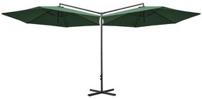 Guarda-sol de jardim duplo com poste de aço 600 cm verde