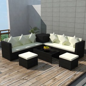 vidaXL 8 pcs conjunto lounge de jardim c/ almofadões vime PE preto