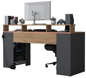 Secretária de Estudo HA122 – Nogueira e Antracite – 160x89,5x55 cm