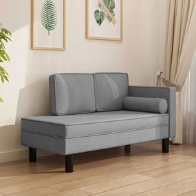 vidaXL Chaise longue com almofadões e rolo tecido cinzento-claro