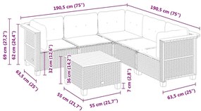 6 pcs conjunto de sofás p/ jardim com almofadões vime PE bege