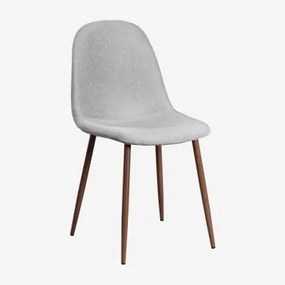 Cadeira De Jantar Estofada Glamm Madeira Escura & Linho Cinza Concreto - Sklum