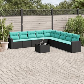 vidaXL 10 pcs conjunto de sofás p/ jardim c/ almofadões vime PE preto