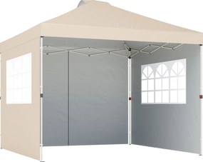 Outsunny Toldo de jardim pop up tenda dobrável altura ajustável 3 cortinas laterais sacos de areia mala de transporte 3 x 3 m creme | Aosom Portugal