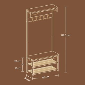 Móvel entrada, hall e sapateira em estilo industrial 80 x 178,5 x 30 cm preto, castanho escuro (vintage)