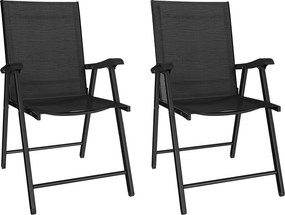 Outsunny Conjunto de 2 Cadeiras dobráveis para jardim, dobrável, com encosto alto e apoios de braço, aço, Texteline 58 x 62 x 97 cm Preto | Aosom Portugal