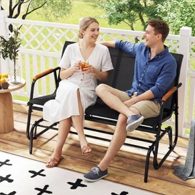 Banco baloiço de jardim para 2 pessoas 115 x 74 x 84 cm, curvo, em teca respirável e metal, com capacidade para 300 kg, para exterior, varanda ou pisc