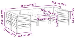 6 pcs conj. sofás jardim almofadões pinho maciço castanho cera
