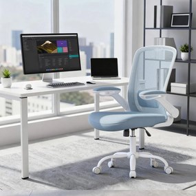 Cadeira de escritório ergonómica giratória com função de balanço em malha azul