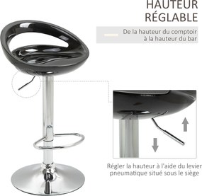 Conjunto de 2 bancos de bar com altura ajustável, encosto e apoio para os pés, giratórios a 360°, 46 x 41 x 76–96 cm, preto
