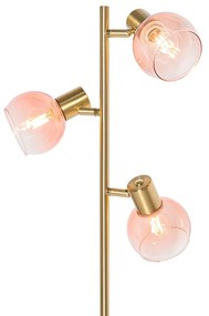 Candeeiro de pé Art Deco dourado com vidro rosa 3 luzes - Vidro Art Deco