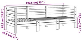 Sofá de 3 lugares para jardim madeira de pinho maciça