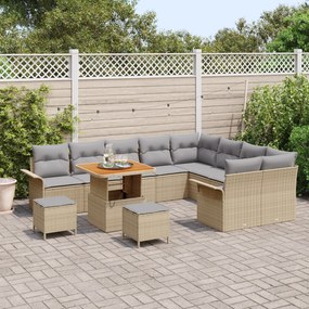 Conjunto de Sofá de Jardim de 12 Peças com Almofadas Bege Vime Acácia