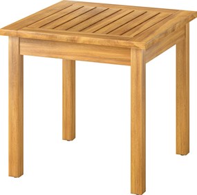 Mesa de jardim quadrada 48 x 48 x 46 cm em madeira maciça de acácia, com tampo de ripas, pés ajustáveis natural