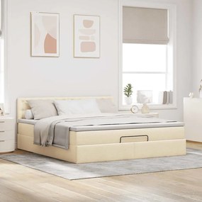 Cama Otomana com colchão &amp; LEDs 180x200cm tecido creme