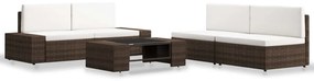 vidaXL 5 pcs conjunto lounge para jardim vime PE castanho