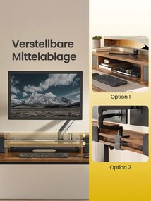 Secretária elétrica alta ajustável em altura, 120 x 60 x (72-120) cm, com suporte para monitor e estação de carregamento castanha