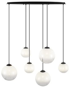 Candeeiro suspenso moderno preto com vidro branco retangular 6-luzes - Misty Moderno