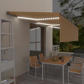 vidaXL Toldo autom. c/ estore/LED/sensor de vento 6x3 m amarelo/branco