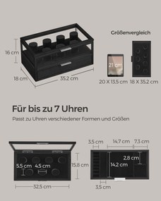 Caixa para relógios com tampa em acrílico e 7 almofadas para relógios 18 x 35,2 x 16 cm Preto