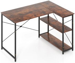 Mesa de canto em L com prateleira ajustável, mesa de estudo que economiza espaço para escritório em casa (natural)