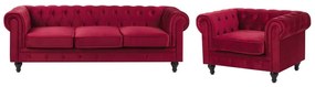 Conjunto de sofás com 4 lugares em veludo vermelho escuro CHESTERFIELD Beliani