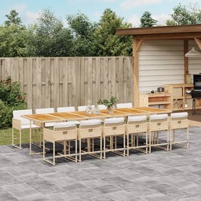 vidaXL 13 pcs conjunto de jantar p/ jardim com almofadões vime PE bege