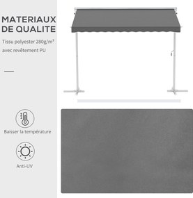 Toldo de dupla inclinação 3 x 3 m, manual, retrátil, inclinação ajustável, aço com revestimento epóxi branco, poliéster impermeabilizado