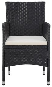 3 pcs conjunto bistrô p/ jardim vime PE e vidro temperado preto