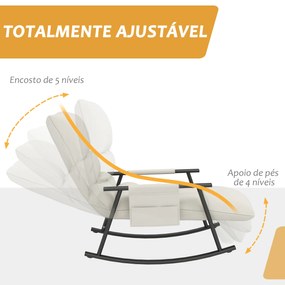 Cadeira Baloiço com Encosto e Apoio para os Pés Ajustáveis e Estofada em Microfibra com Bolso para Sala 60x134x70 cm Creme