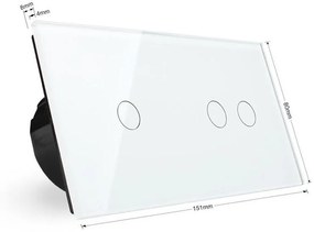 Interruptor de toque 2 módulos 3 botões + função controlo remoto, Painel cinzento vidro temperado