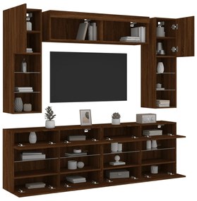 vidaXL 6 pcs conj. móveis de parede p/ TV luzes LED carvalho castanho
