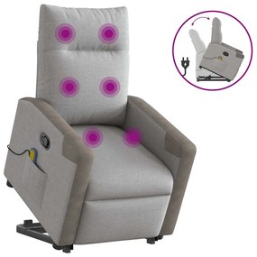 vidaXL Poltrona elevatória de massagens tecido cinzento-nublado