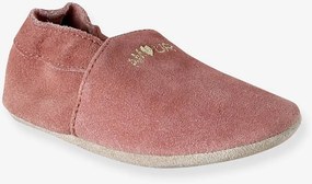 Sapatinhos em pele suave, com elástico, para bebé rosa-velho