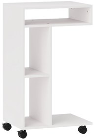 Mesa Auxiliar em Forma de C Mesa Auxiliar para Sofá com Rodas Compartimentos Abertos 40x30x69 cm Branco