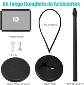 Conjunto de 2 suportes de pé A3 para cartazes de metal, cartazes de quadro, menus, publicidade exterior, altura ajustável, giratório, preto
