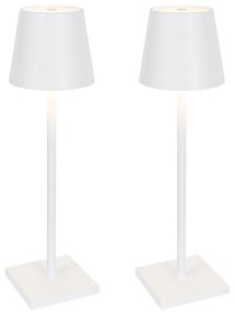 Conjunto de 2 candeeiros de mesa de exterior branco com LED e dimmer recarregável - Janet Moderno