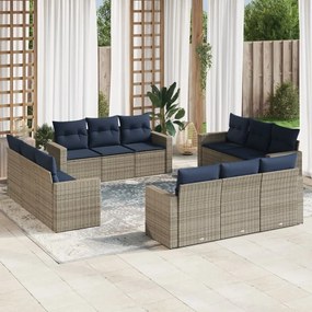 vidaXL 12 pcs conjunto sofás p/ jardim c/ almofadões vime PE cinzento