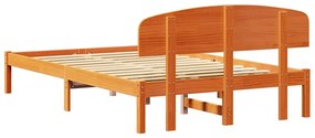 Estrado de Cama com Cabeceira Castanha 120x200 cm Madeira Maciça de Pi