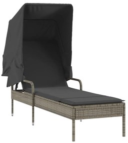 Espreguiçadeiras com toldos e mesa 2 pcs vime PE cinzento